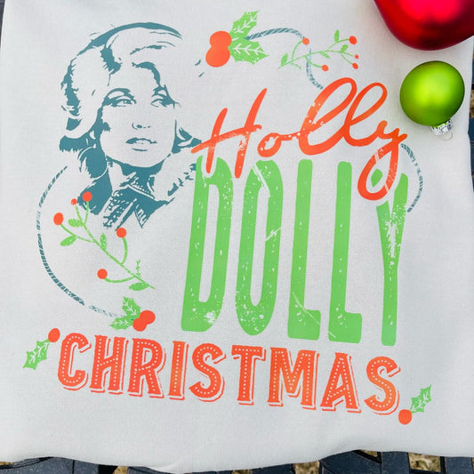 “Holly Dolly Christmas” Tan Crewneck Sweatshirt