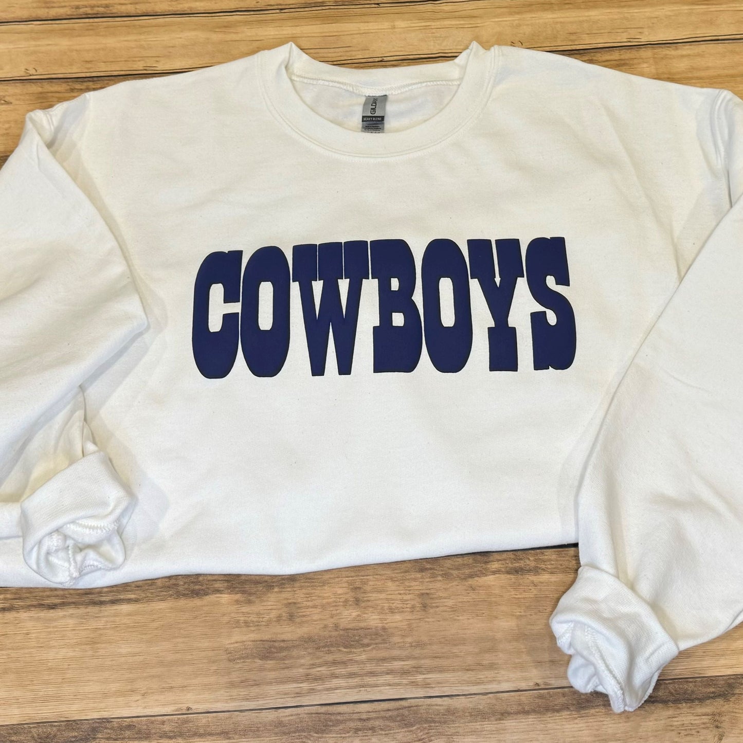 White Cowboys Sweatshirt with Navy Puff