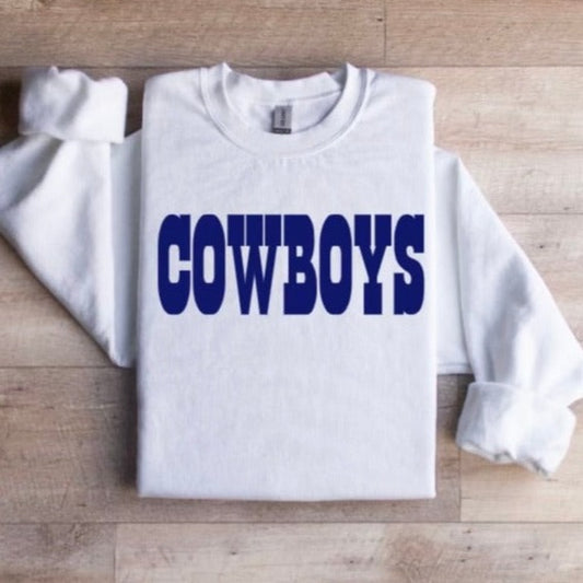 White Cowboys Sweatshirt with Navy Puff